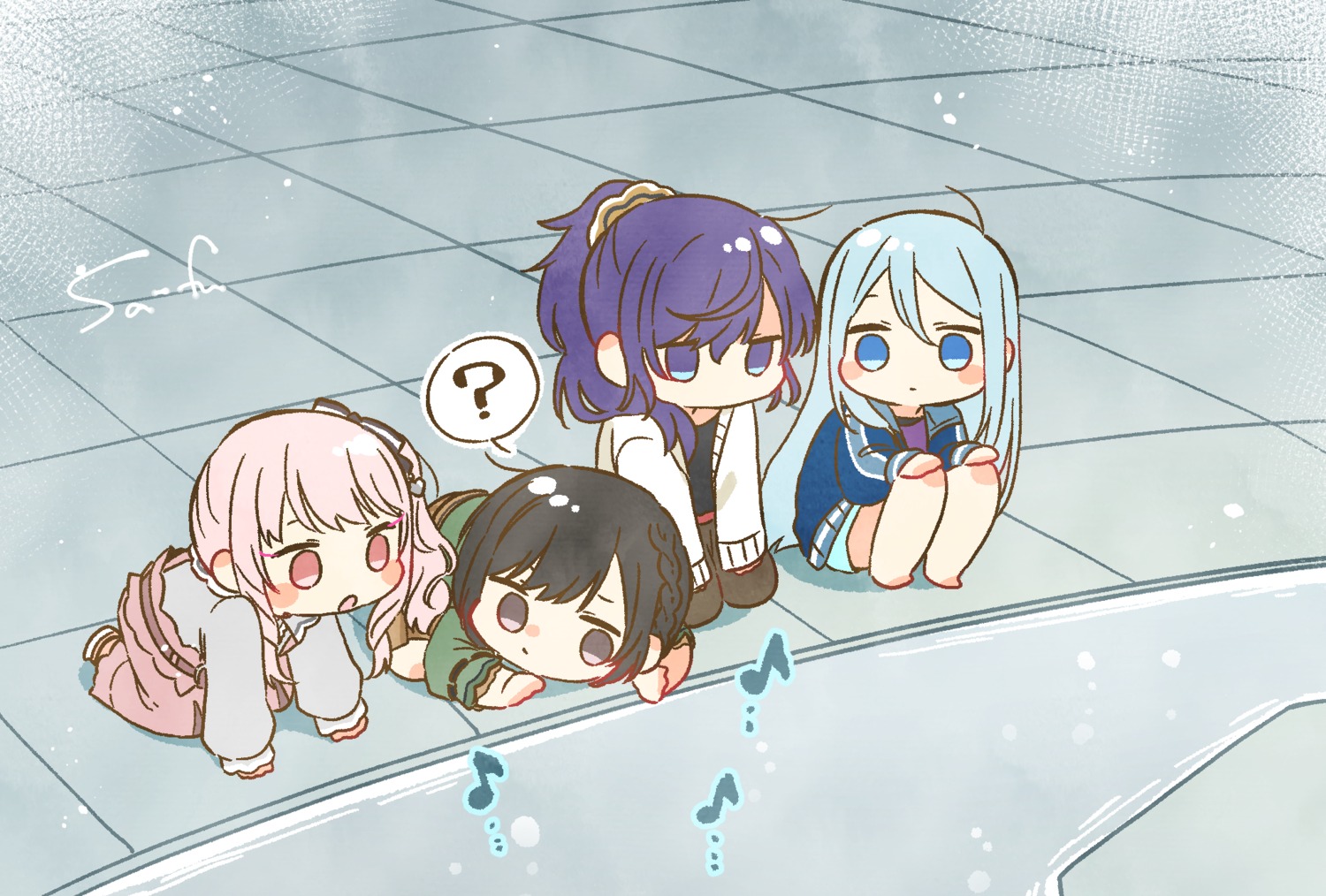 akiyama_mizuki asahina_mafuyu chibi gym_uniform project_sekai sa-fu shinonome_ena sweater trap yoisaki_kanade