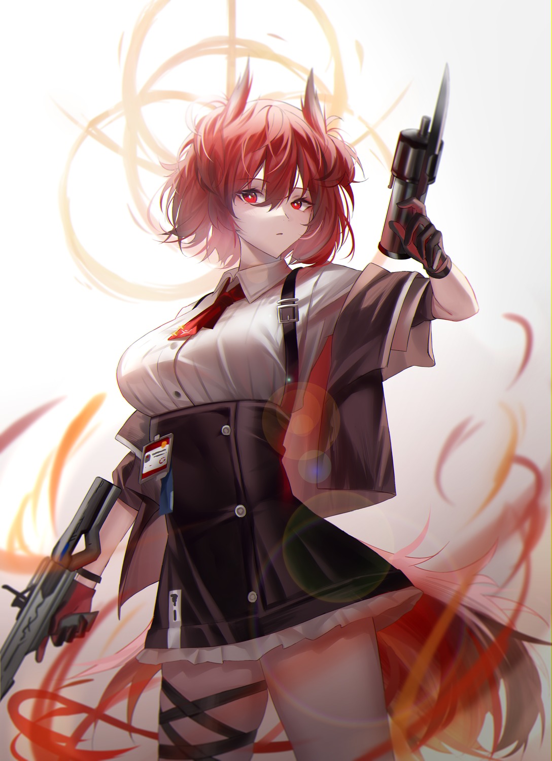 animal_ears arknights fiammetta_(arknights) garter gun shokuyou_koori