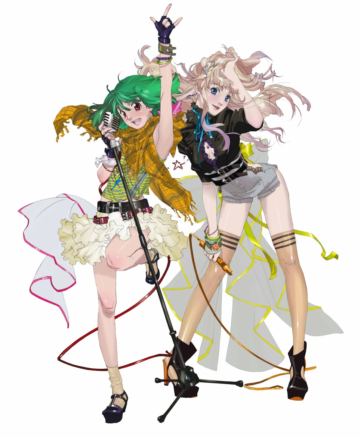 cleavage heels macross macross_frontier no_bra ranka_lee sheryl_nome tagme thighhighs