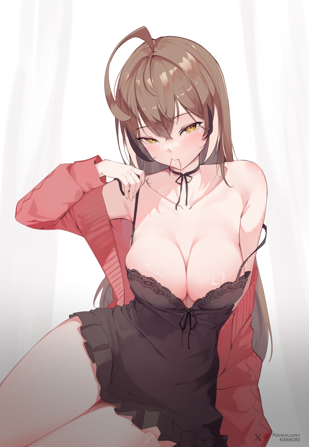 hololive hololive_english lingerie namiorii nanashi_mumei no_bra sweater