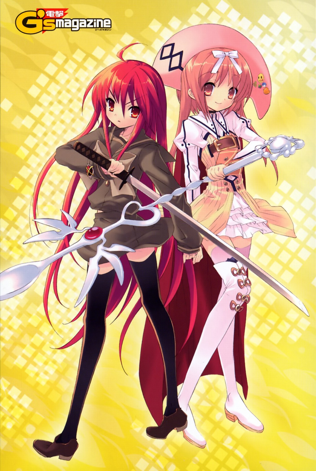 akihime_sumomo crossover dress ito_noizi nanatsuiro_drops seifuku shakugan_no_shana shana sword thighhighs