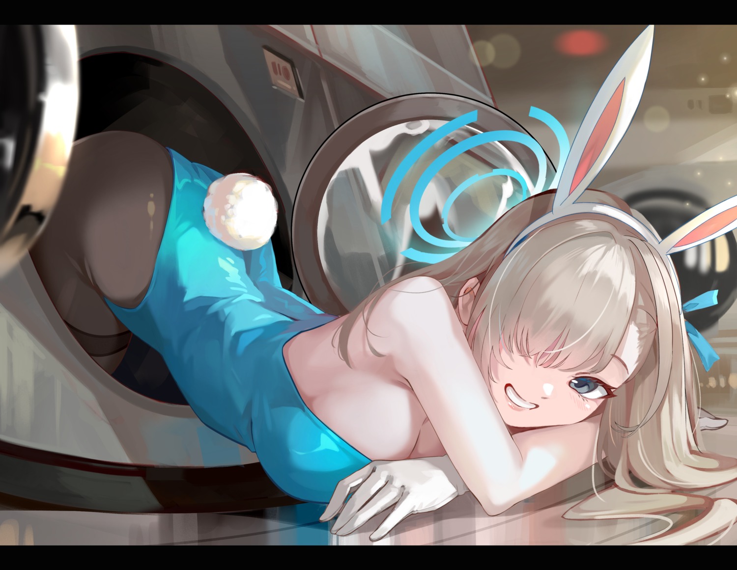 animal_ears ass blue_archive bunny_ears bunny_girl halo ichinose_asuna no_bra pantyhose tail yoshikawa_hiro