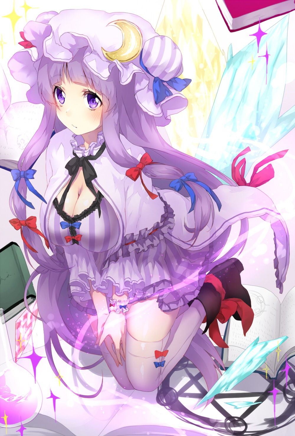 cleavage patchouli_knowledge thighhighs touhou tsukimiya_sei