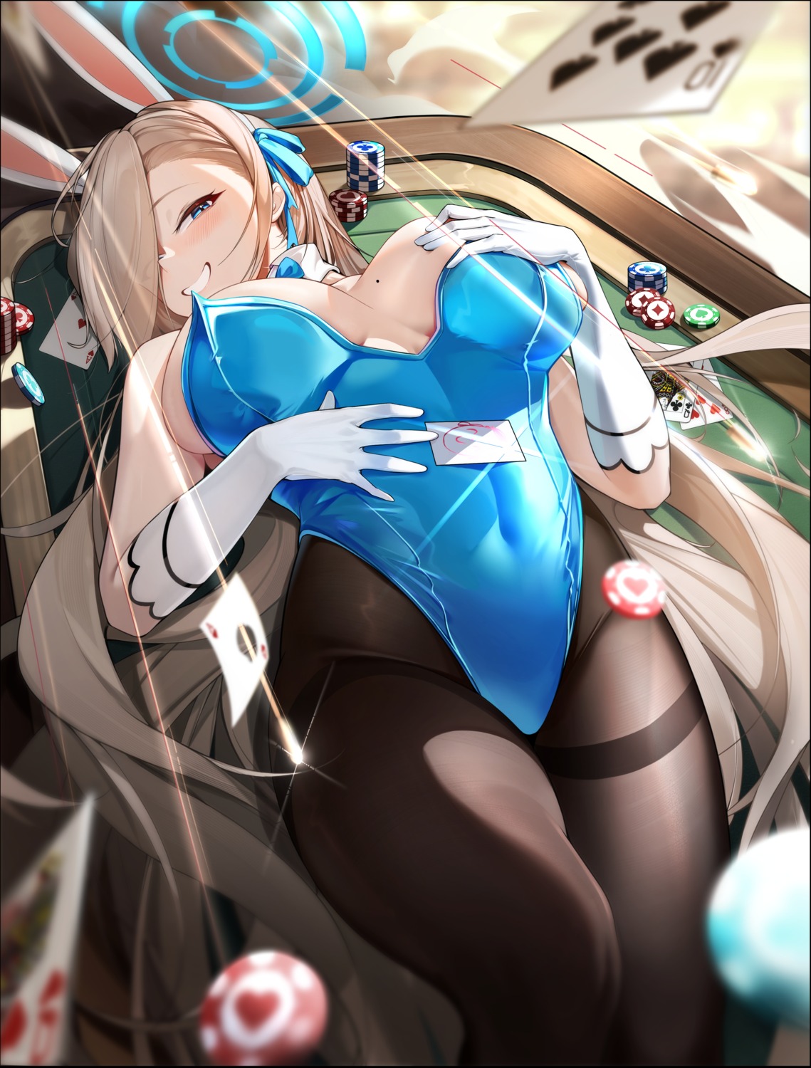 animal_ears blue_archive bunny_ears bunny_girl halo ichinose_asuna no_bra pantyhose tkkz