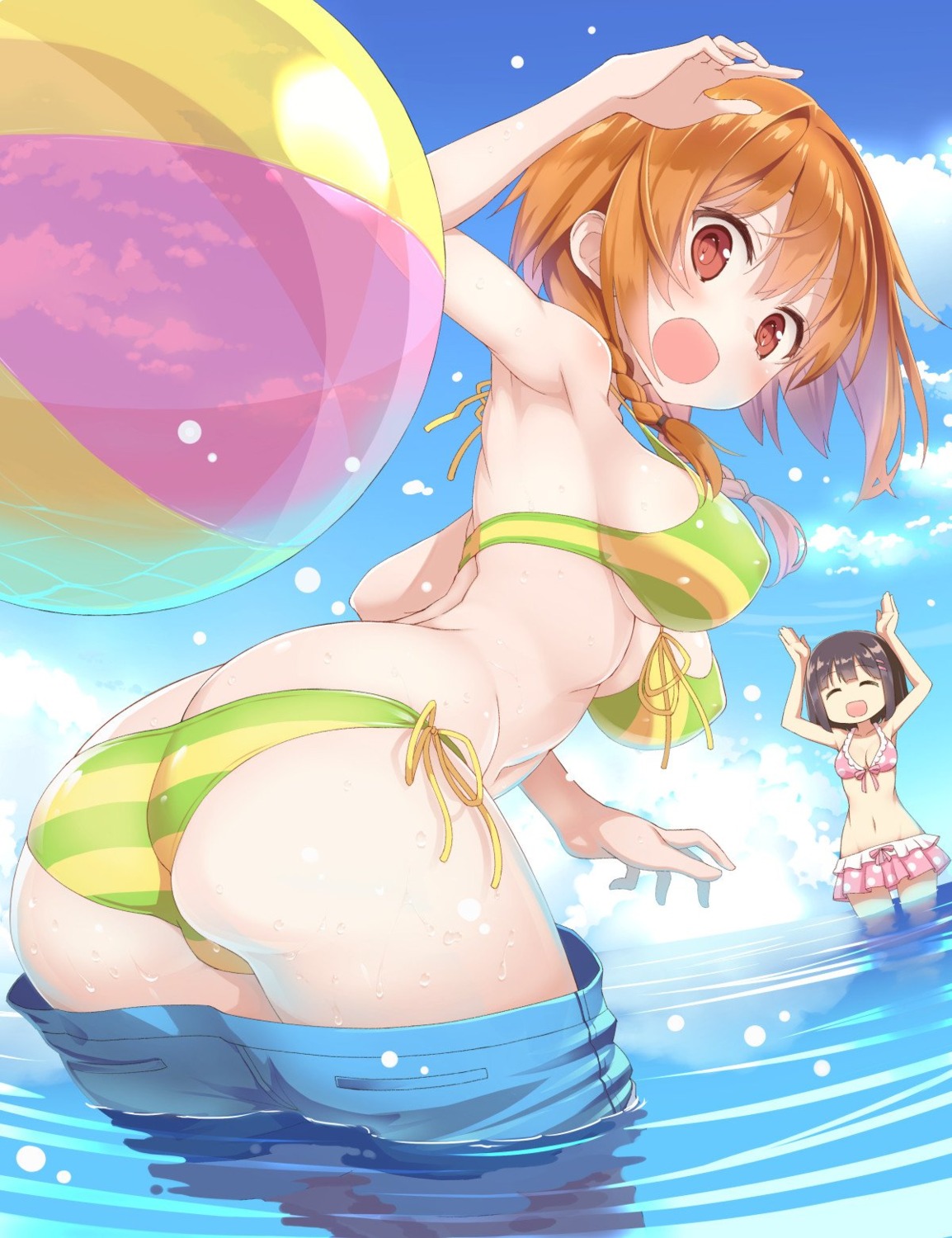 amano_akari ass bikini cleavage natsuki_hinata swimsuits takayama_(white_land) tonari_no_kyuuketsuki-san wet