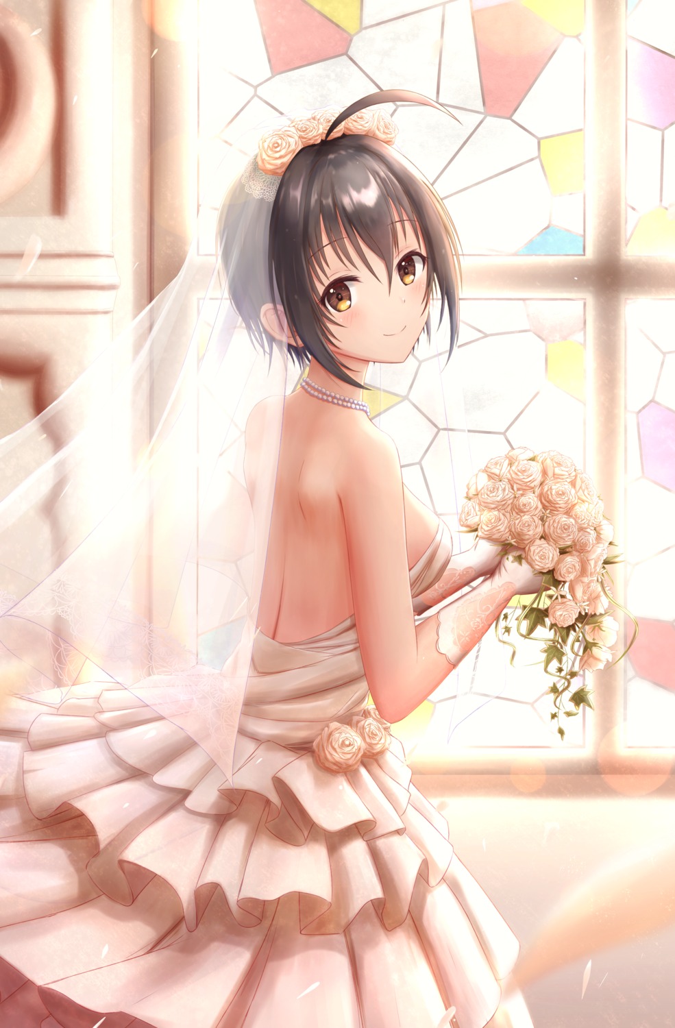 dress kohinata_miho masuku_(saint_mask) no_bra the_idolm@ster the_idolm@ster_cinderella_girls wedding_dress