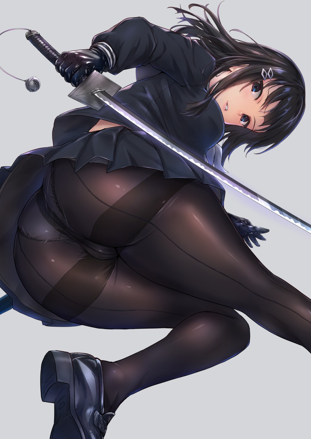 ass pantsu pantyhose seifuku skirt_lift sword tori_(puru0083)