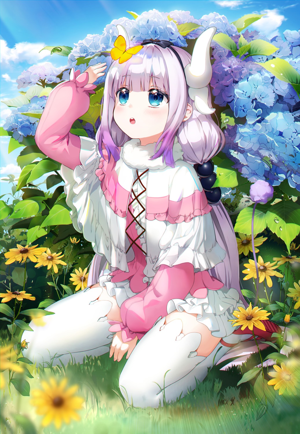 horns kanna_kamui kobayashi-san_chi_no_maidragon skirt_lift tail thighhighs ttorong