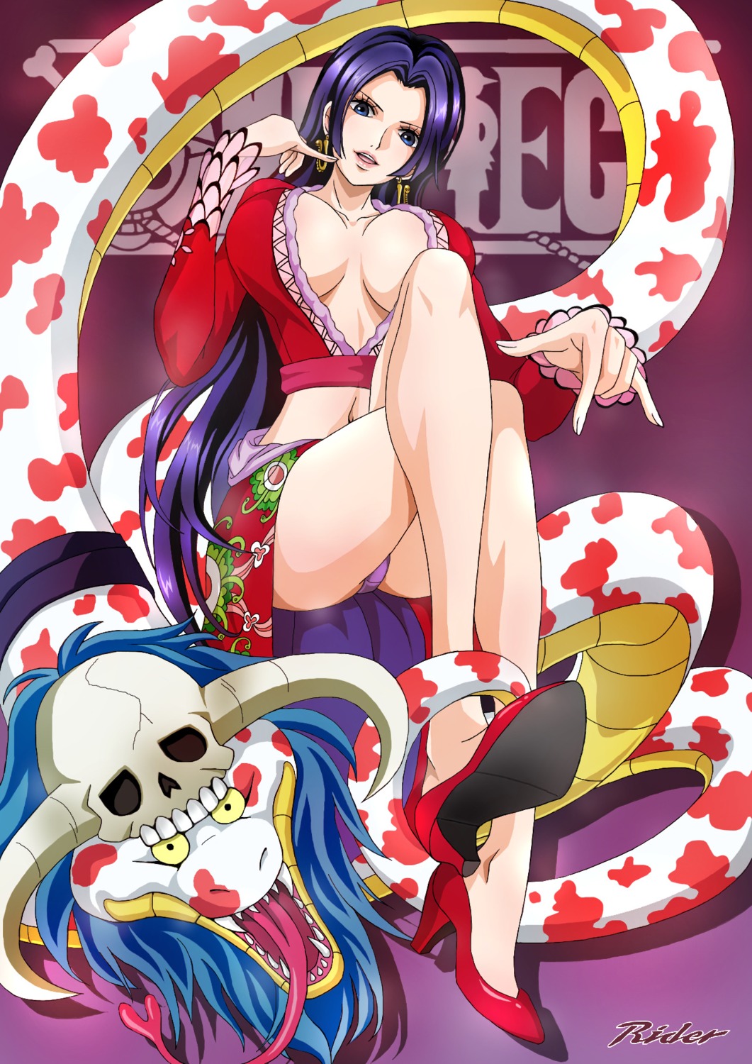 boa_hancock heels monster no_bra one_piece open_shirt pantsu skirt_lift tagme