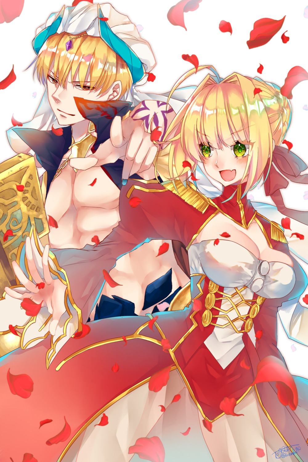 cleavage dress fate/grand_order gilgamesh_(caster) saber_extra see_through togashi_(isagot)