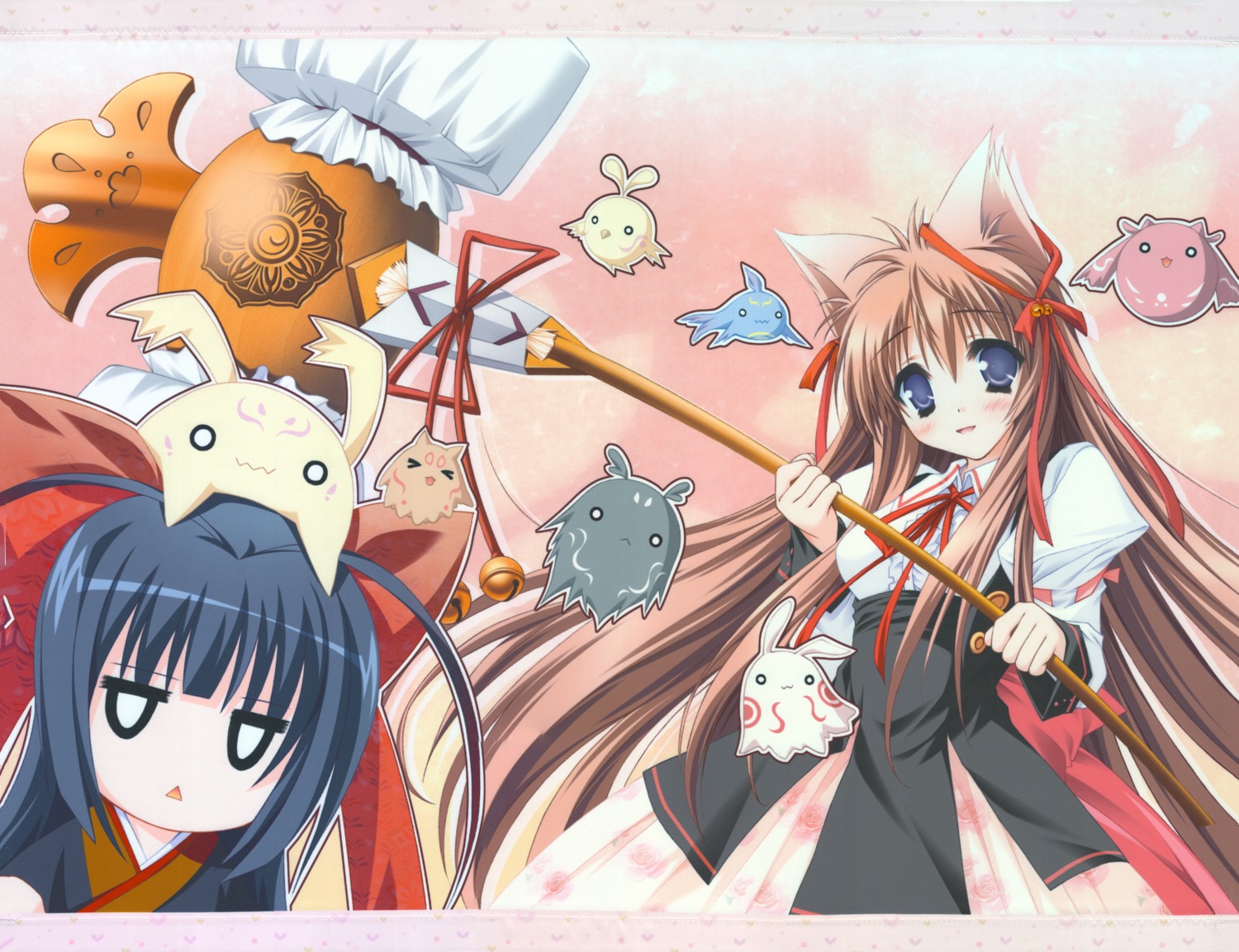 animal_ears kimono kitsune lump_of_sugar mito_mashiro moekibara_fumitake nue raw_scan seifuku tayutama tayutama_2 weapon