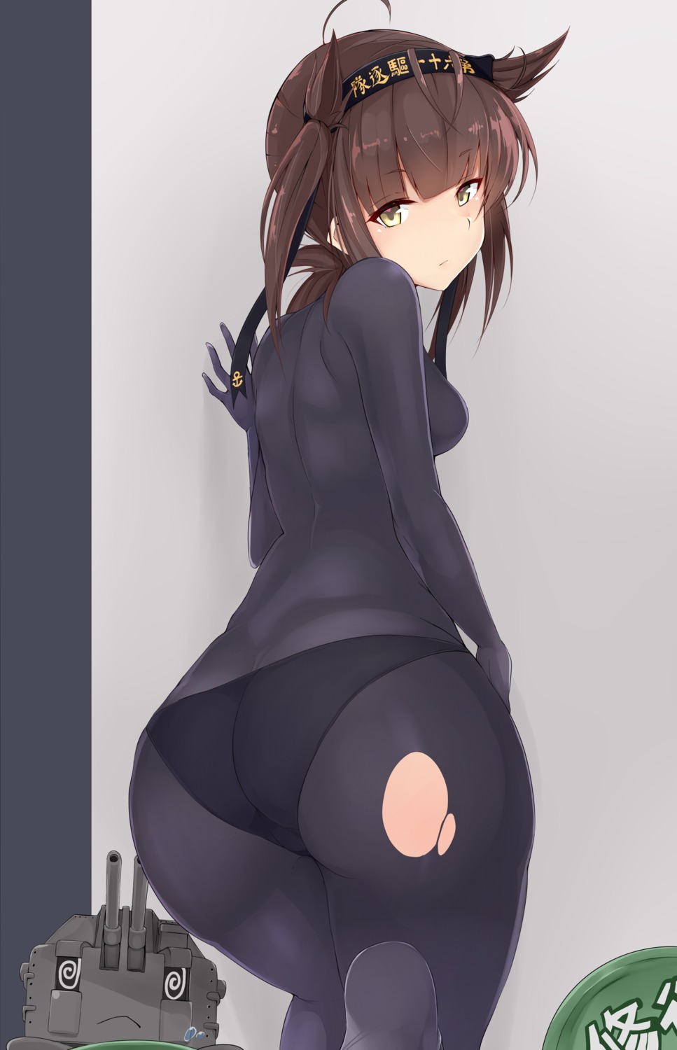 ass bodysuit hatsuzuki_(kancolle) kantai_collection maruya1006 pantsu torn_clothes