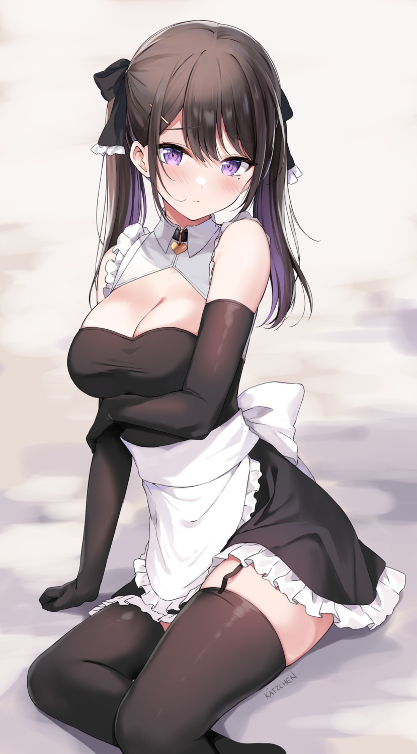 breast_hold kaetzchen maid no_bra stockings thighhighs