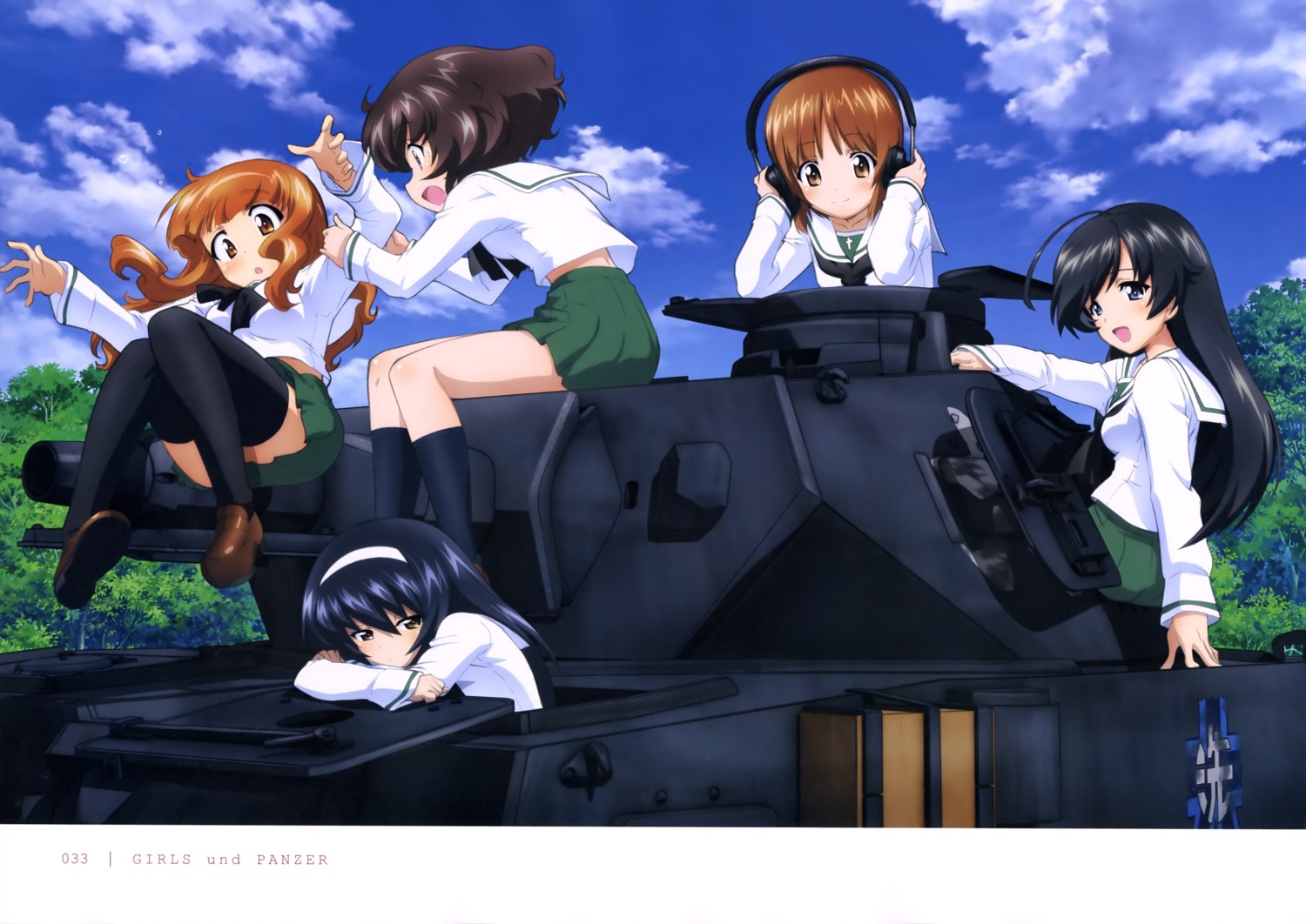 akiyama_yukari girls_und_panzer headphones isuzu_hana nishizumi_miho reizei_mako seifuku sugimoto_isao takebe_saori thighhighs