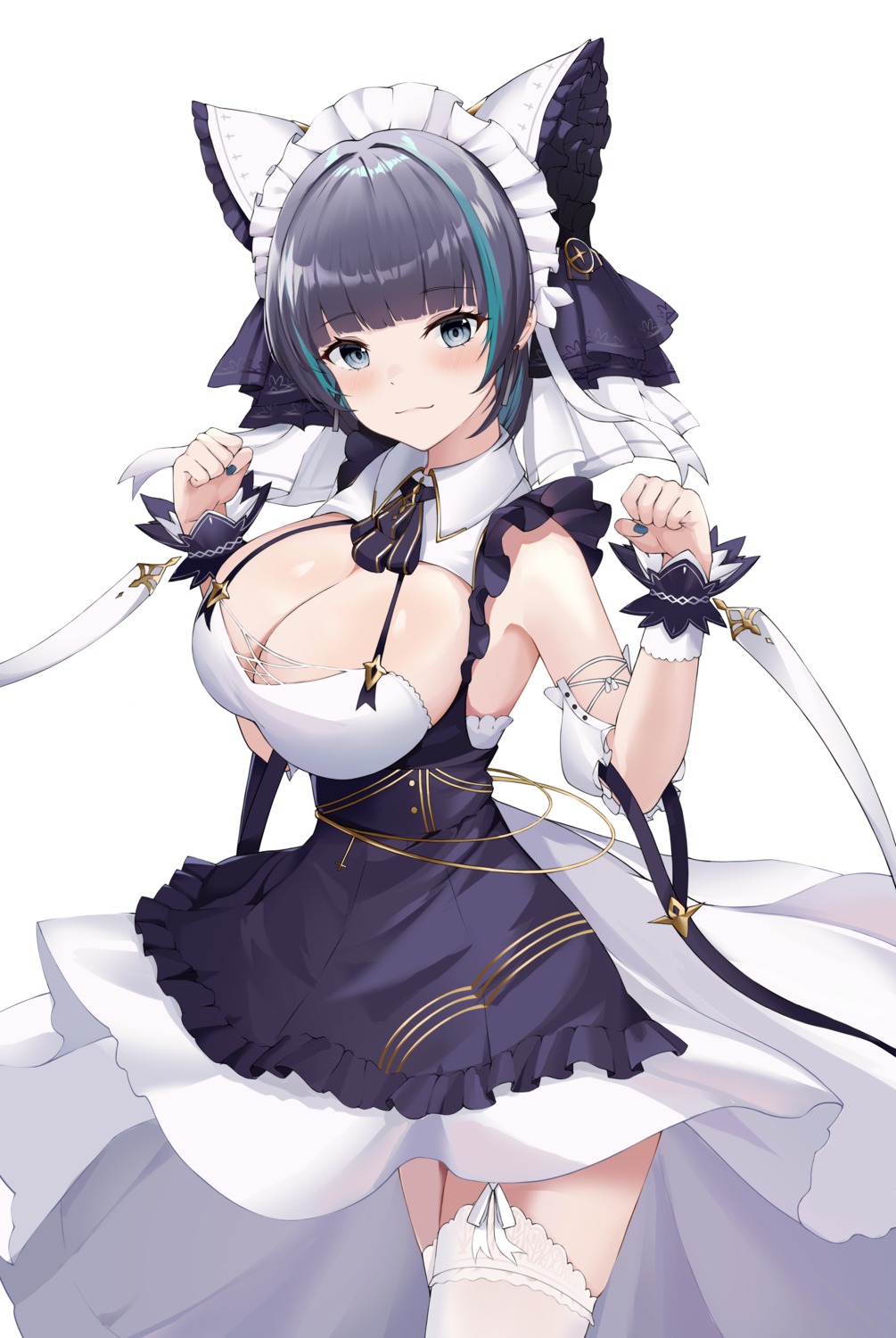 azur_lane cheshire_(azur_lane) maid no_bra skirt_lift stockings thighhighs tio_(005)