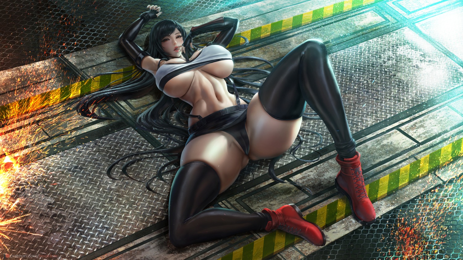 cameltoe final_fantasy final_fantasy_vii lexaiduer pantsu skirt_lift thighhighs tifa_lockhart wallpaper