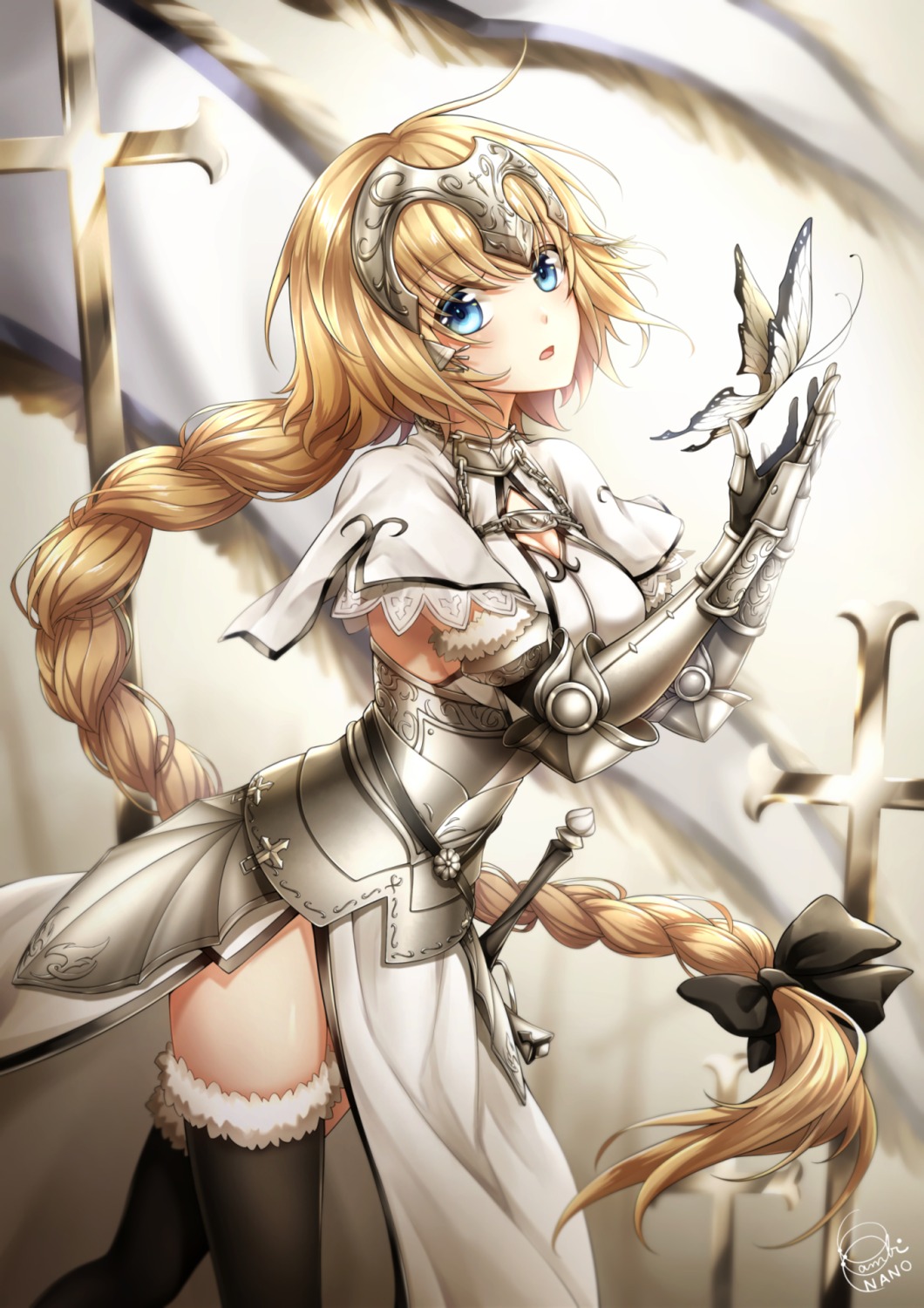 armor bambi_nano cleavage fate/grand_order jeanne_d'arc jeanne_d'arc_(fate) sword thighhighs