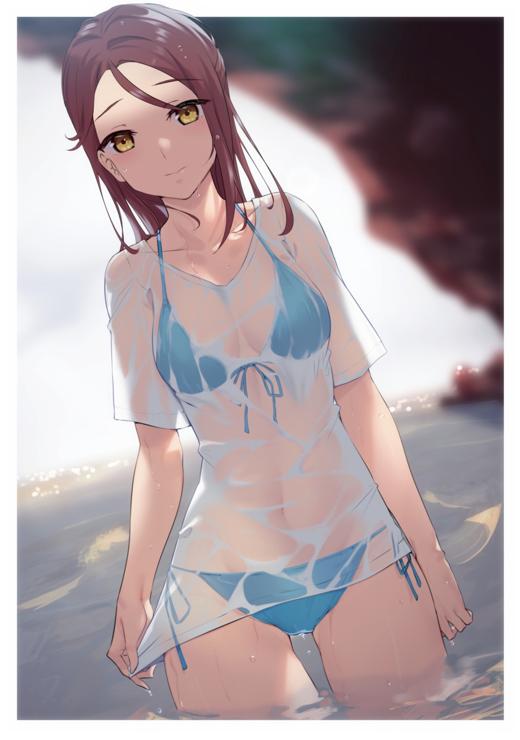 bikini love_live!_sunshine!! sakurauchi_riko see_through swimsuits wet wet_clothes yamaori_(yamaorimon)