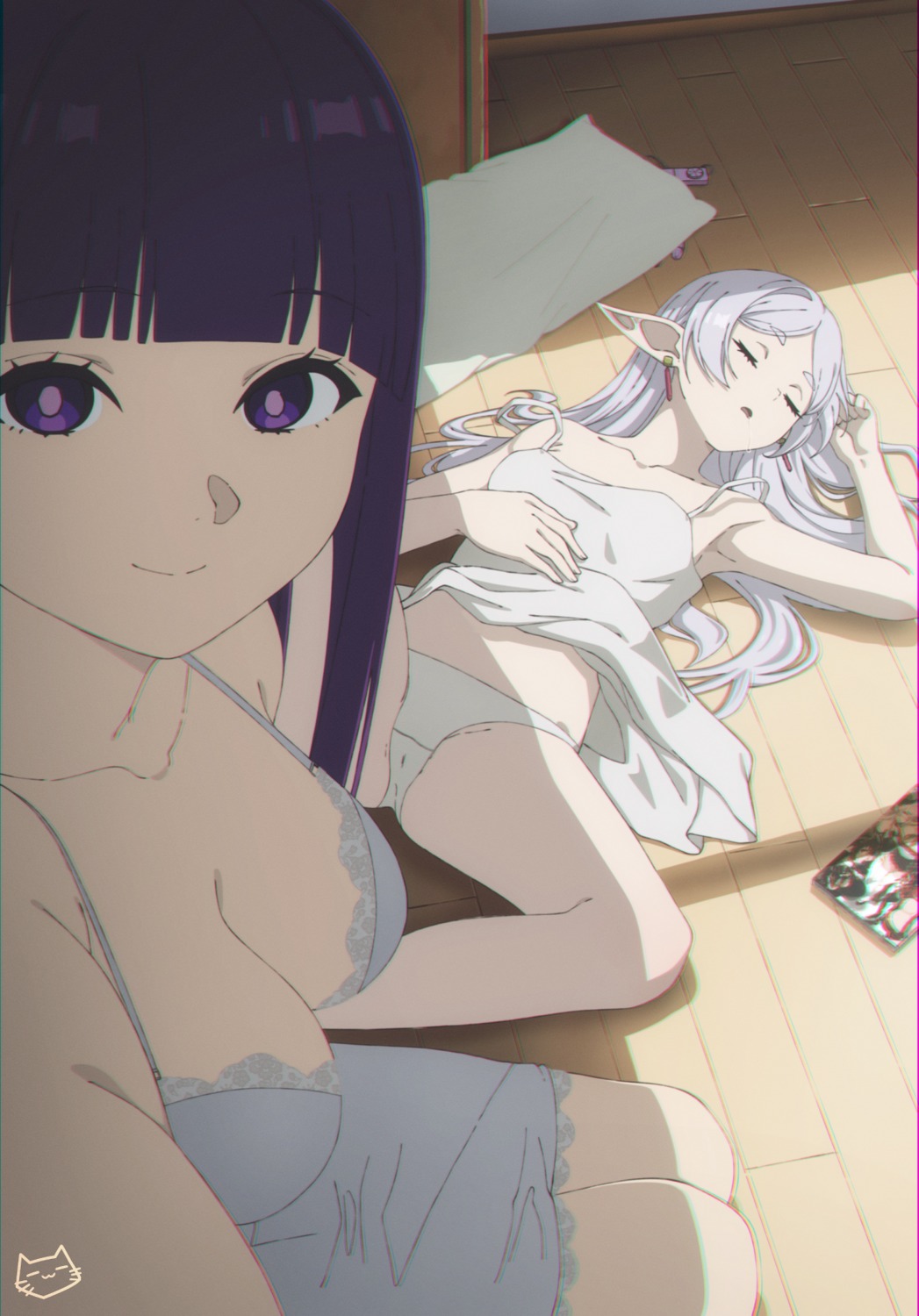 elf fern frieren keihh lingerie no_bra pantsu pointy_ears selfie skirt_lift sousou_no_frieren