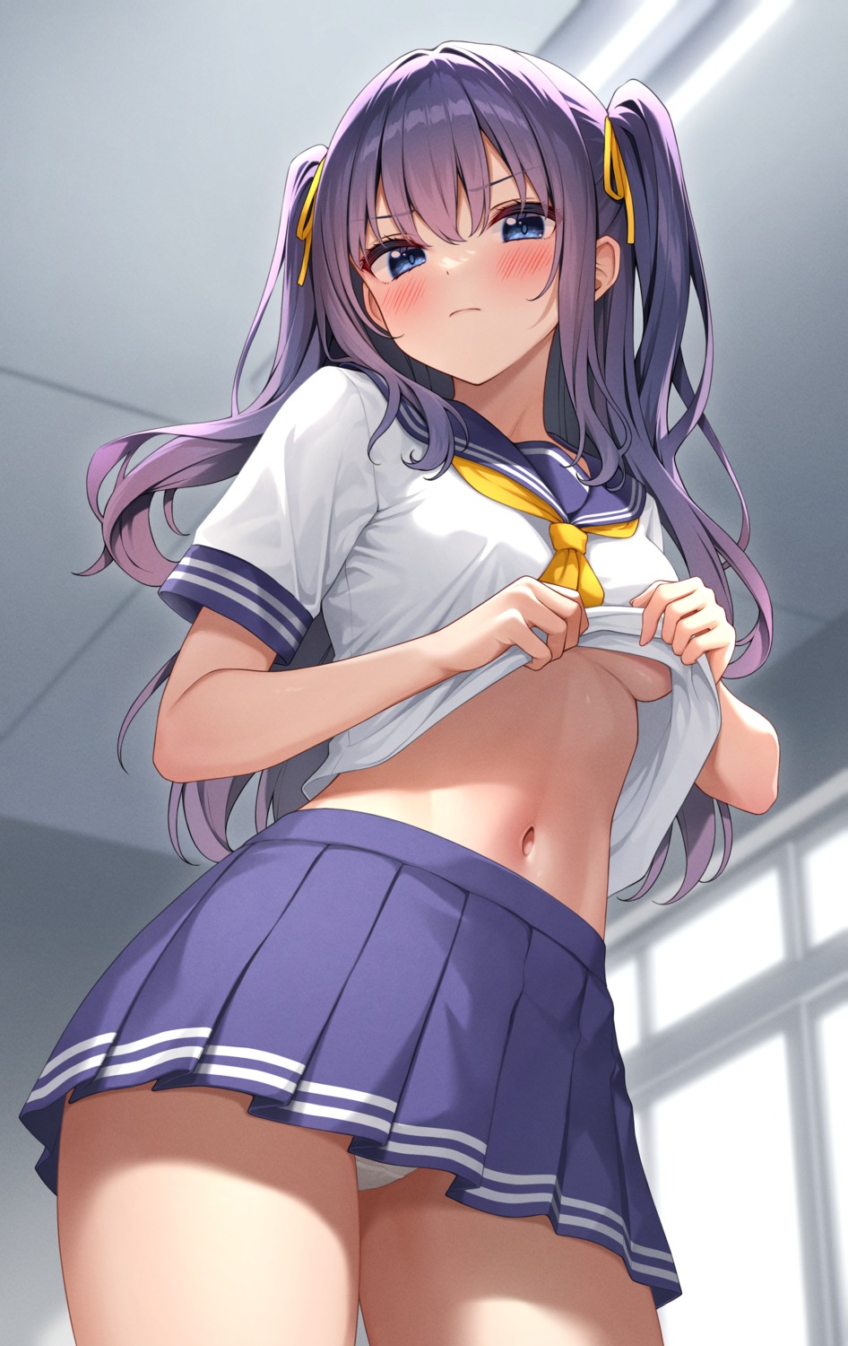 karutamo no_bra pantsu rakugaki-chan seifuku shirt_lift skirt_lift undressing