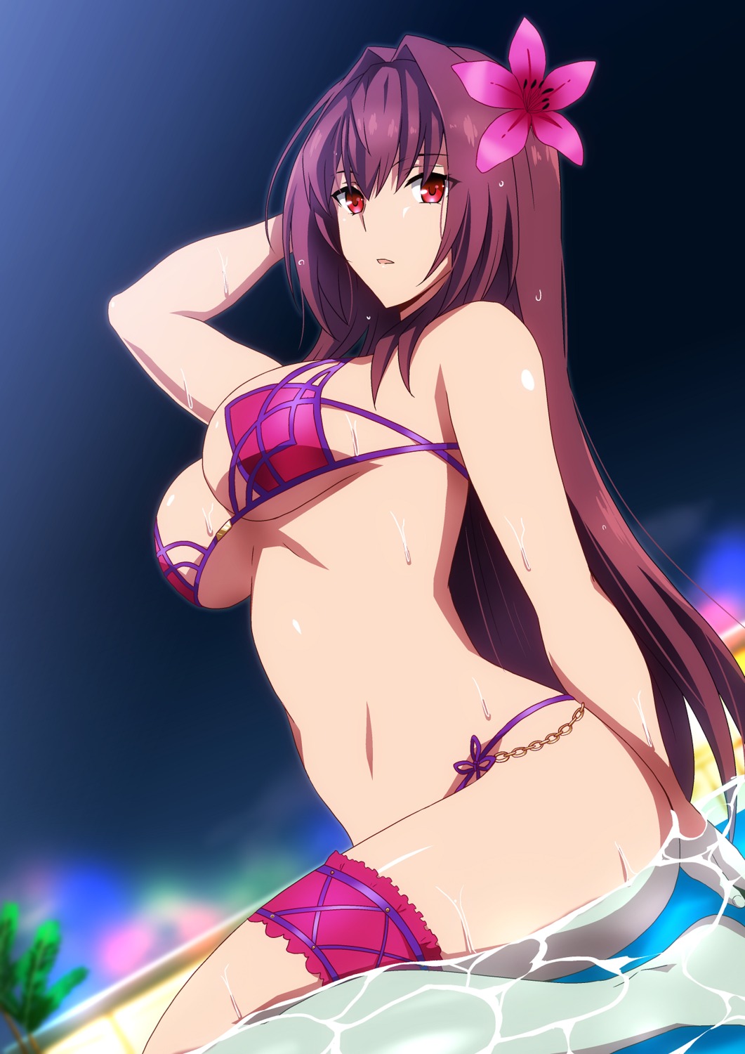 bikini fate/grand_order garter hara_(harayutaka) scathach_(fate/grand_order) swimsuits wet