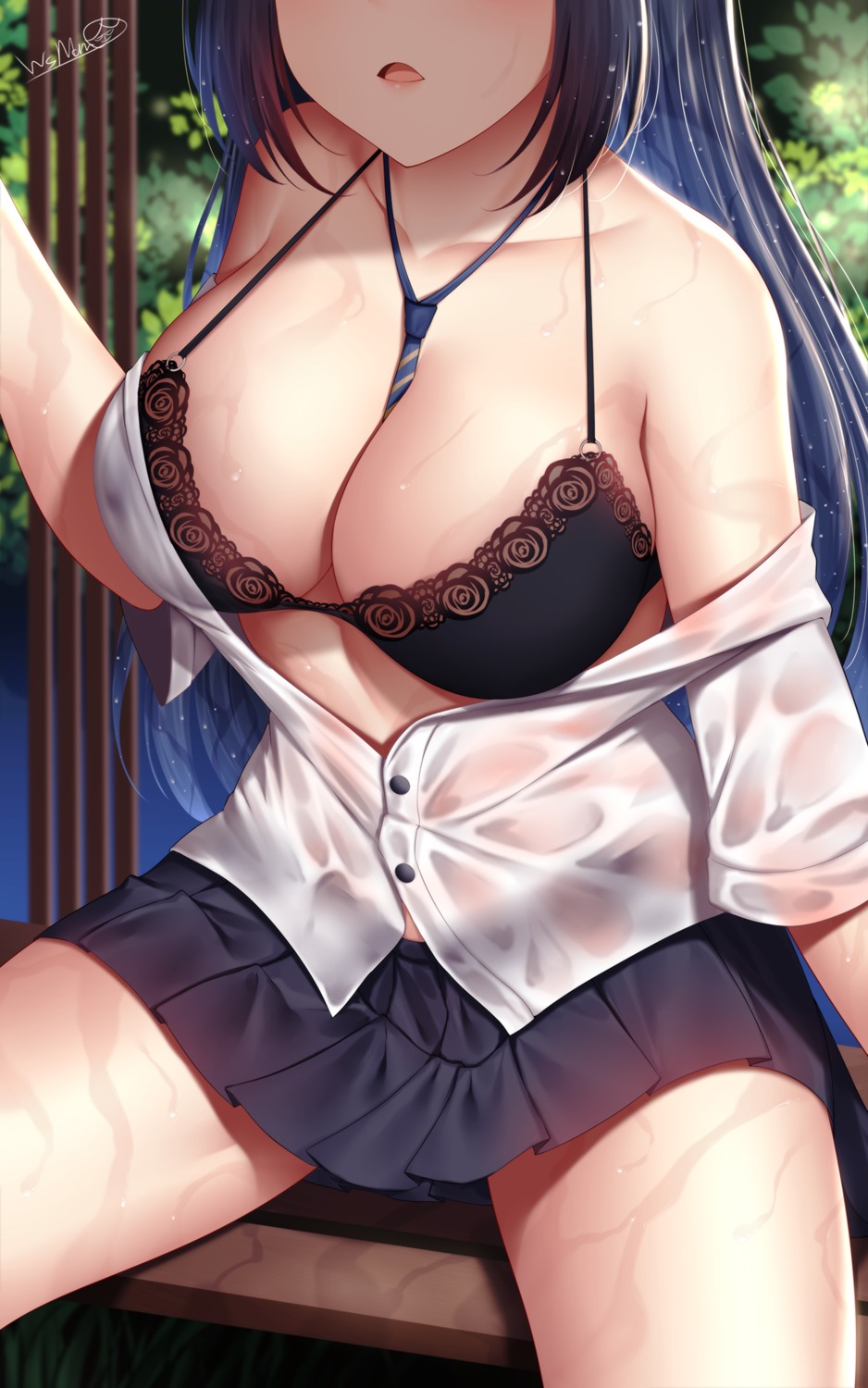 bra open_shirt see_through seifuku wet wet_clothes wsman