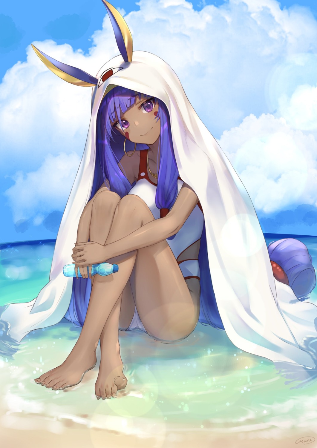 animal_ears bunny_ears fate/grand_order feet haru_ato nitocris_(fate/grand_order) swimsuits wet