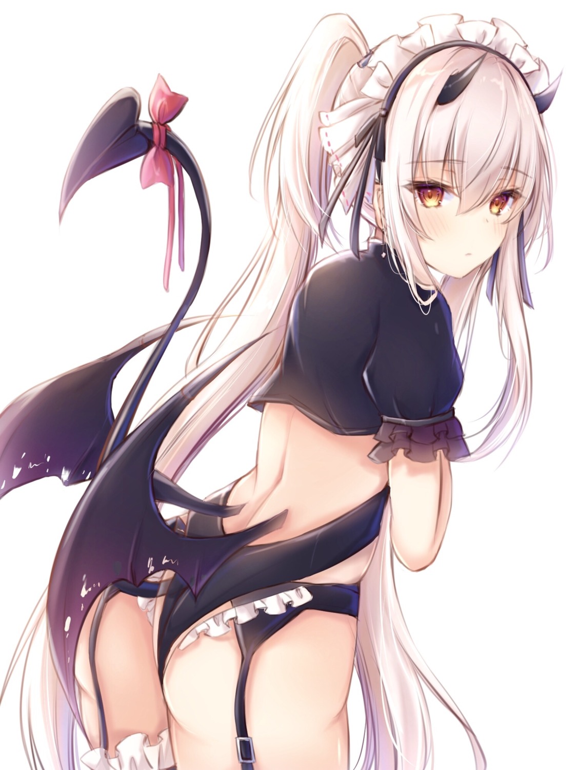 ass garter_belt horns kiri_serea leotard maid stockings tail thighhighs wings