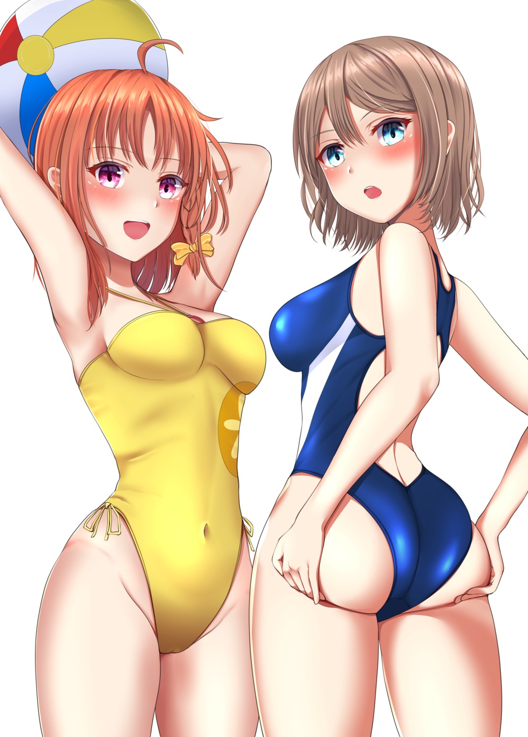 ass ass_grab cameltoe hibika love_live!_(series) love_live!_sunshine!! swimsuits takami_chika watanabe_you