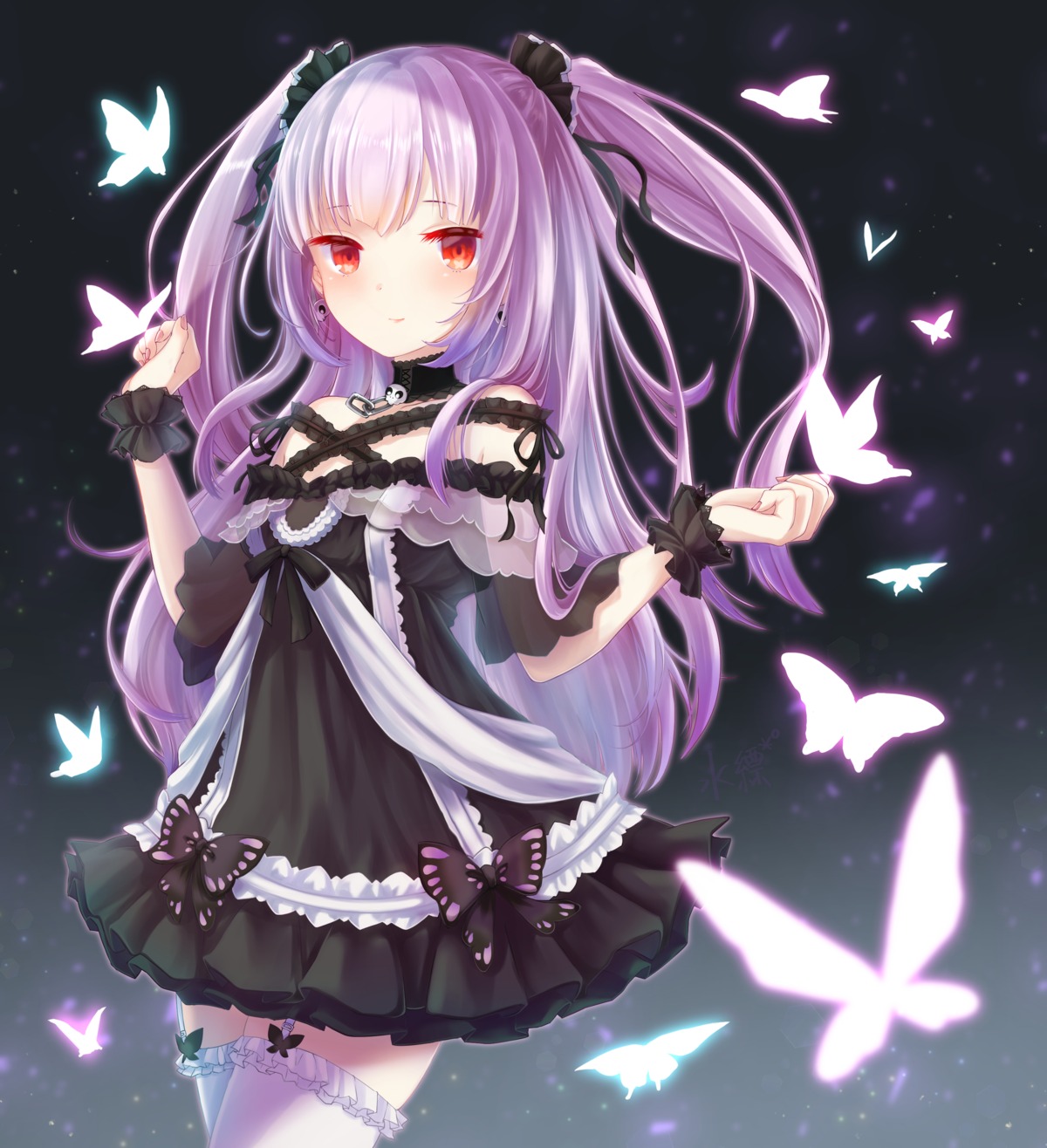 dress gothic_lolita hololive lolita_fashion mihanada_kanata stockings thighhighs uruha_rushia