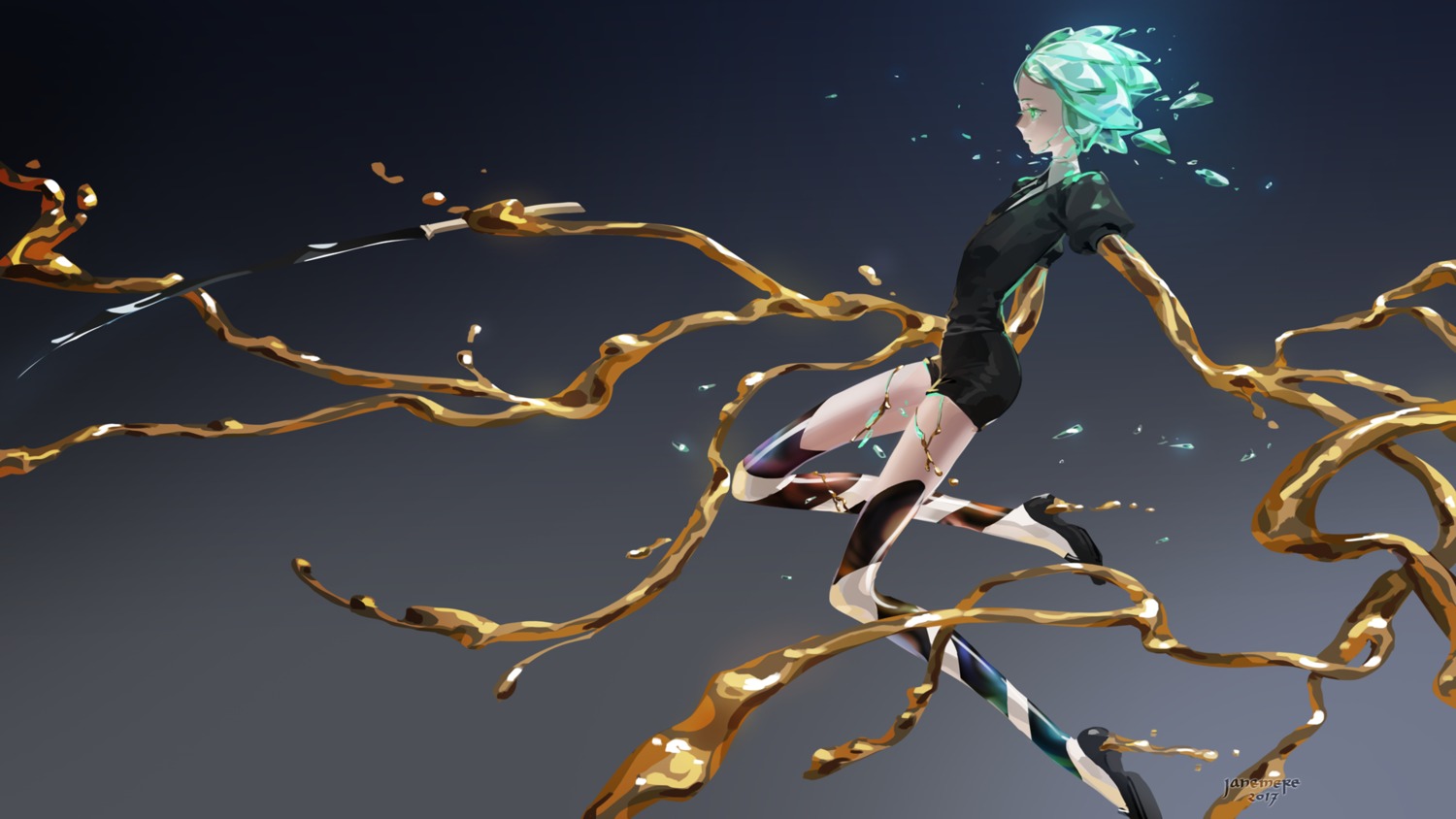 heels houseki_no_kuni janemere phosphophyllite sword thighhighs wallpaper