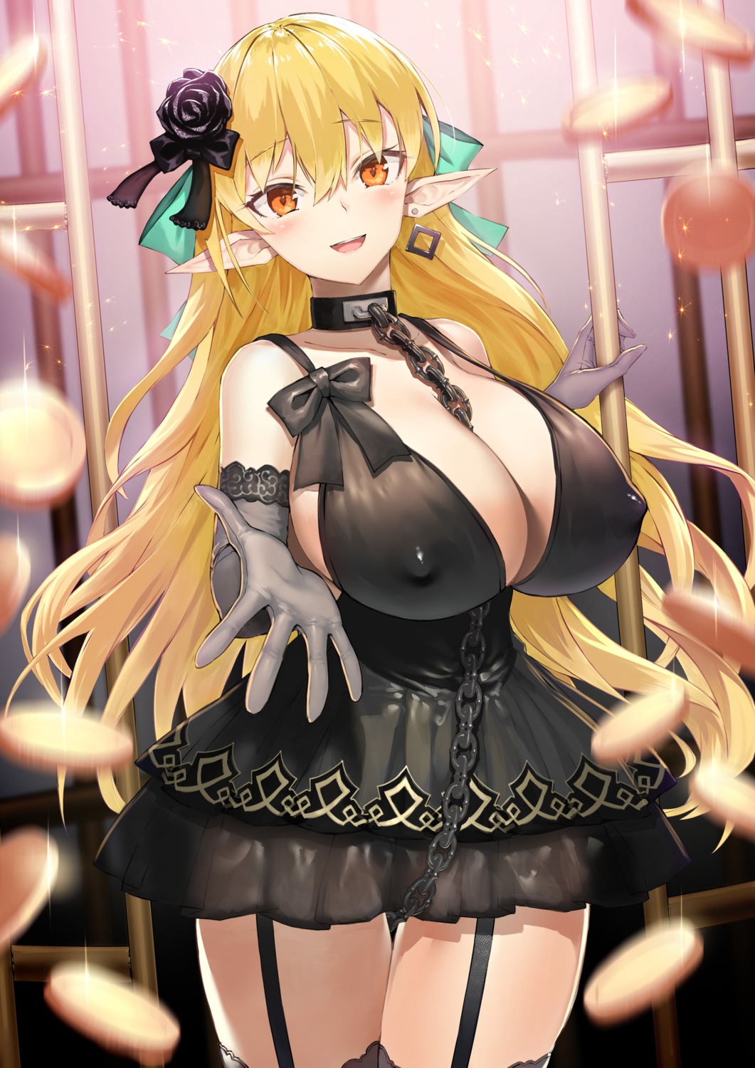 dress elf erect_nipples no_bra pointy_ears pyz stockings thighhighs