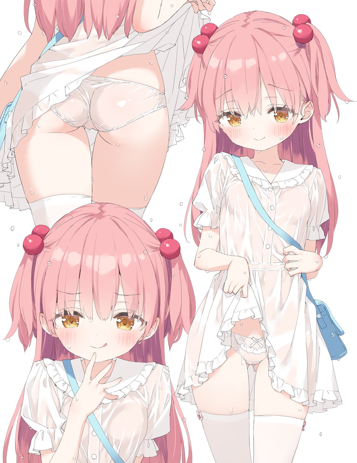 ass dress kani_biimu loli mikane_sebiri no_bra pantsu see_through skirt_lift summer_dress thighhighs wet wet_clothes