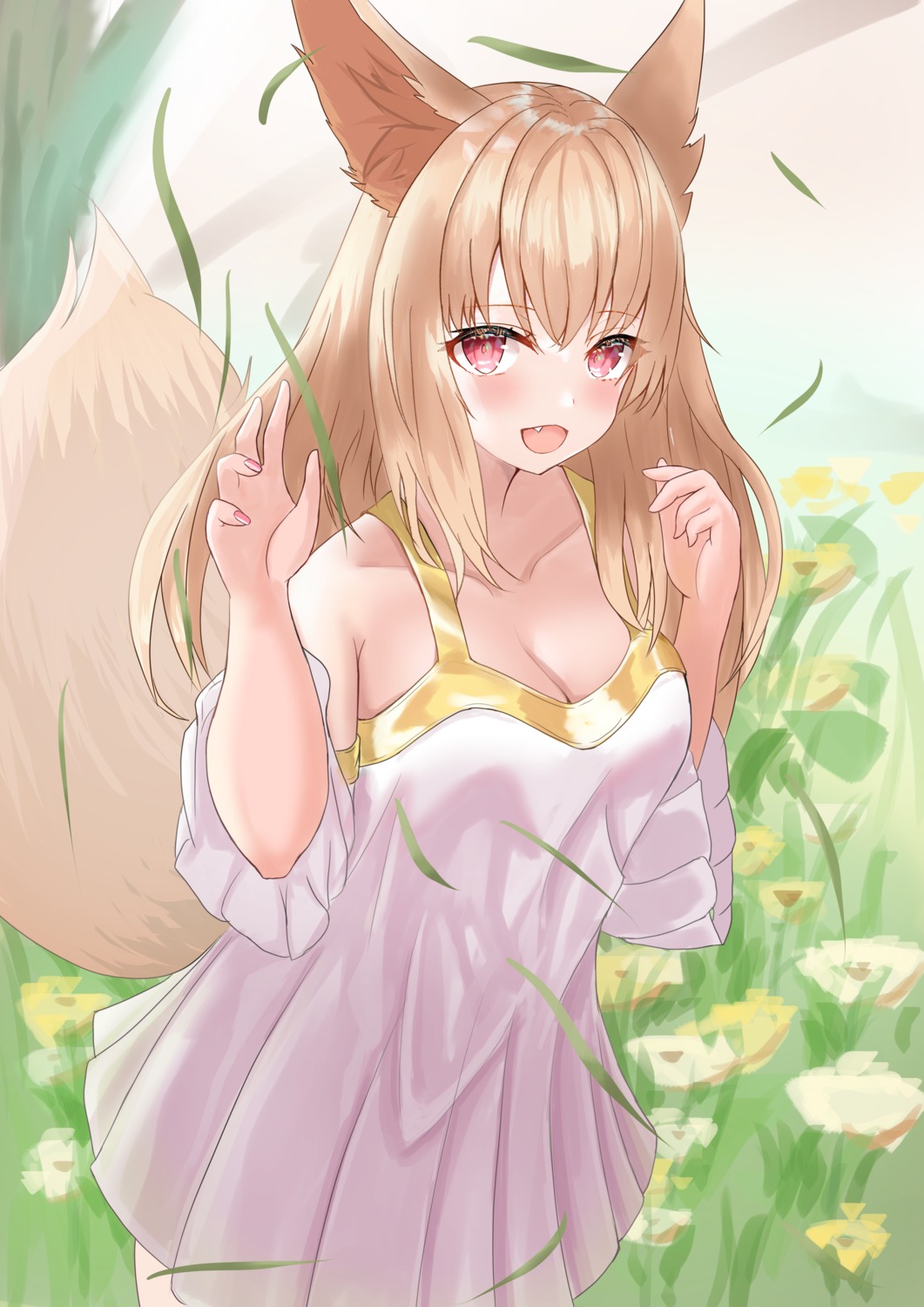 animal_ears dress kitsune no_bra tagme tail