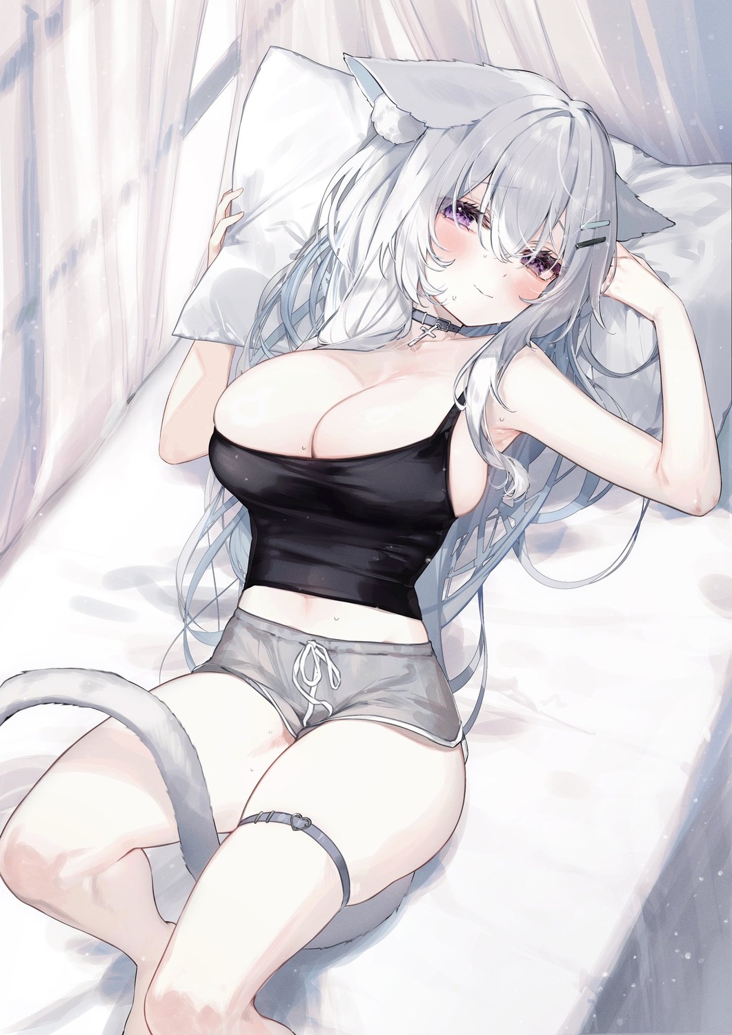 animal_ears garter indie_virtual_youtuber nekomimi no_bra sugar_bebe tagme tail