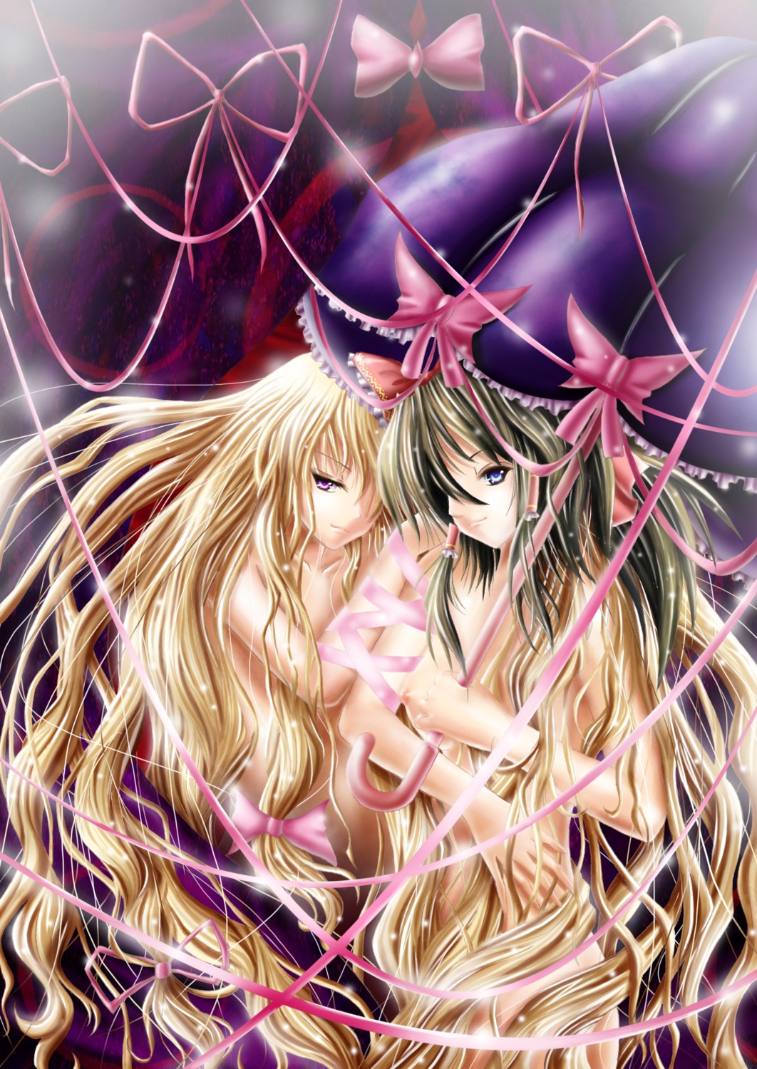 breasts hakurei_reimu nipples saber_01 touhou yakumo_yukari yuri