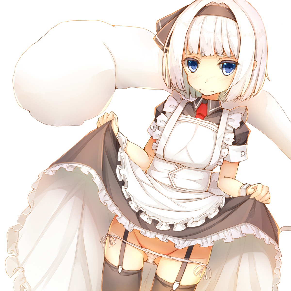 konpaku_youmu loli maid pantsu panty_pull skirt_lift stockings string_panties tatapopo thighhighs touhou