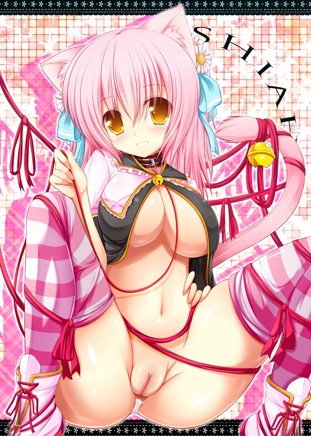 animal_ears cleavage fukuneko-mofmof nekomimi no_bra nopan pussy shia_flatpaddy syroh tail thighhighs uncensored underboob