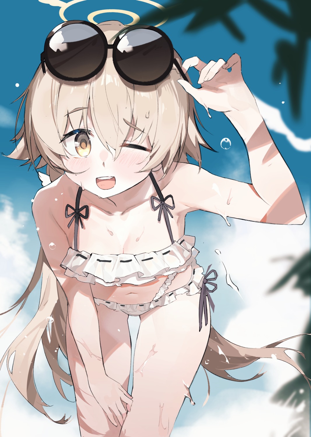 ajitani_hifumi b_zhan_cm_yang bikini blue_archive halo loli megane swimsuits wet