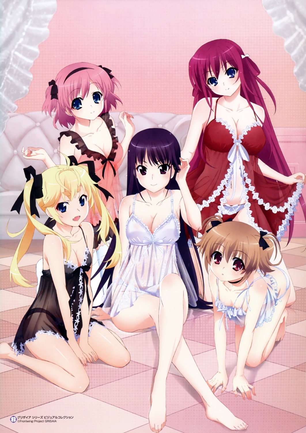 cleavage feet grisaia grisaia_no_kajitsu irisu_makina komine_sachi lingerie matsushima_michiru pantsu sakaki_yumiko see_through skirt_lift string_panties suou_amane