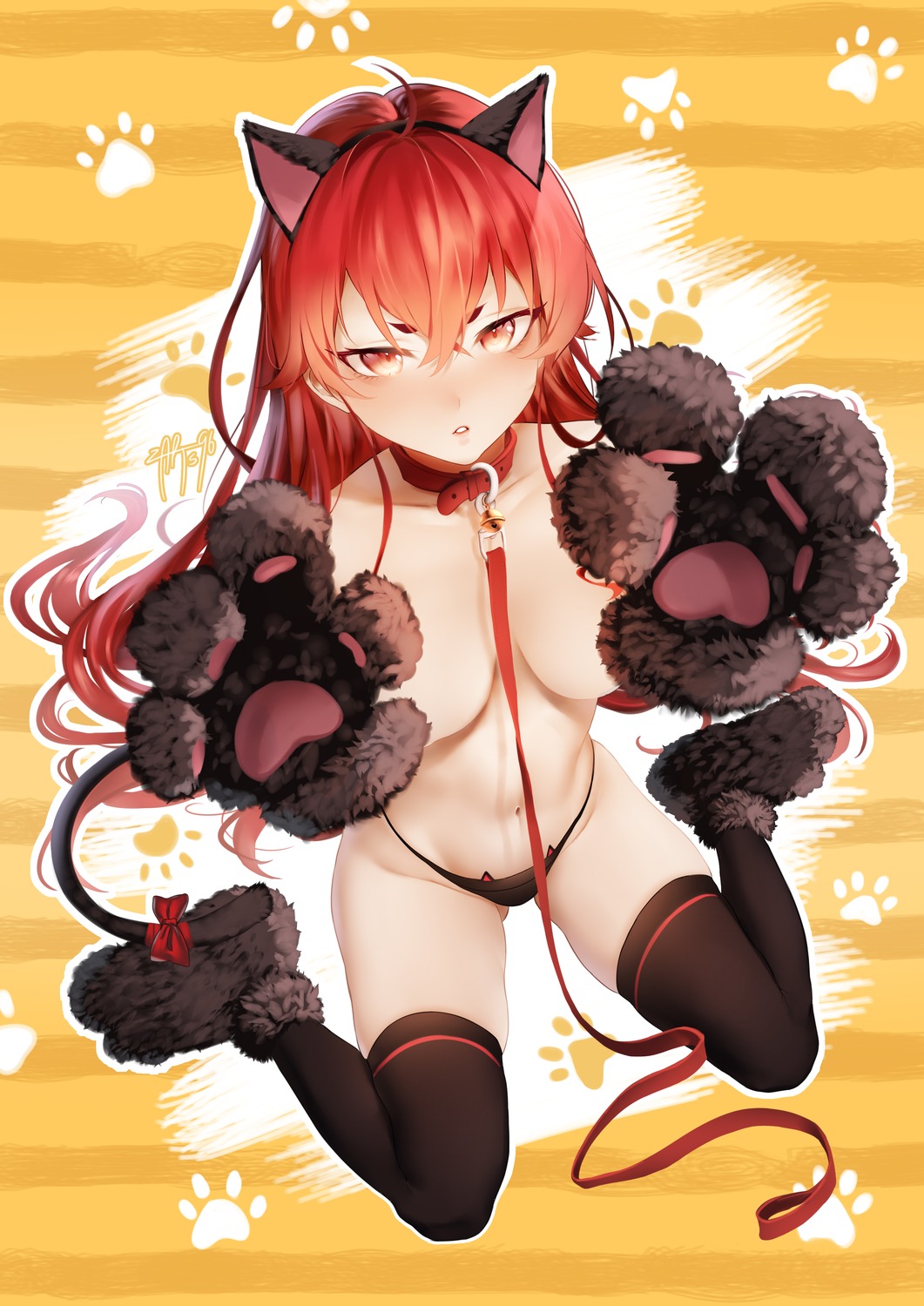 animal_ears eris_boreas_greyrat mushoku_tensei nekomimi pantsu tail thighhighs topless zasshu