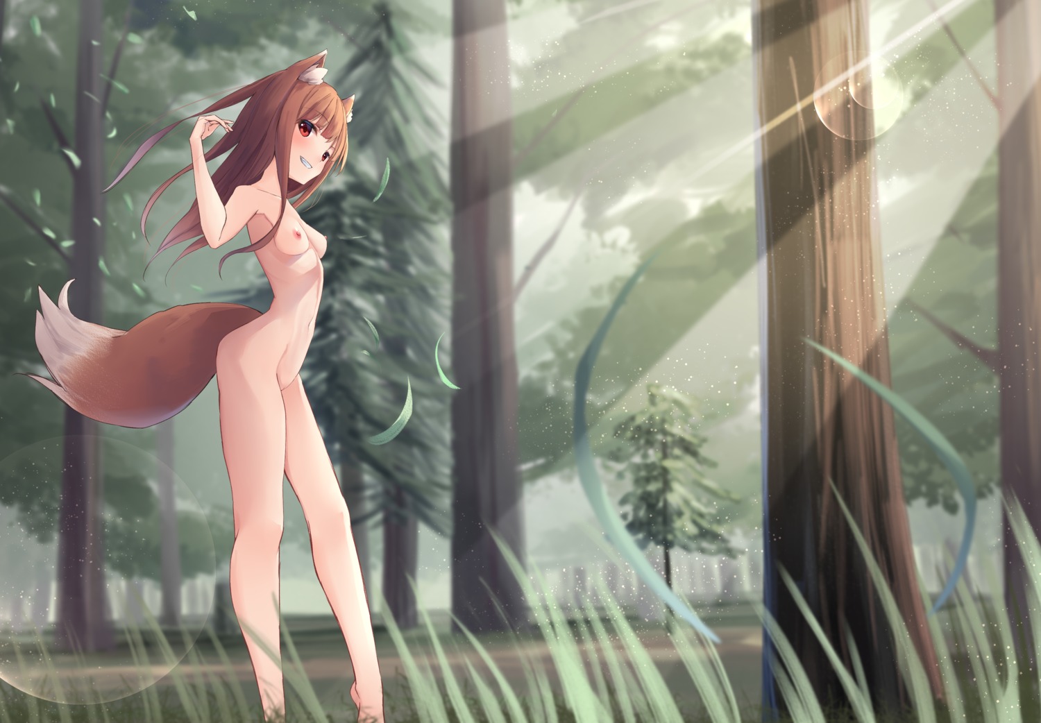 akinakes animal_ears holo naked nipples spice_and_wolf tail