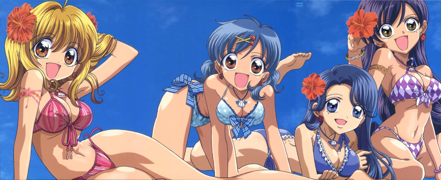 bikini cleavage disc_cover feet houshou_hanon karen_(mermaid_melody) makida_kazuaki mermaid_melody_pichi_pichi_pitch nanami_luchia noelle swimsuits