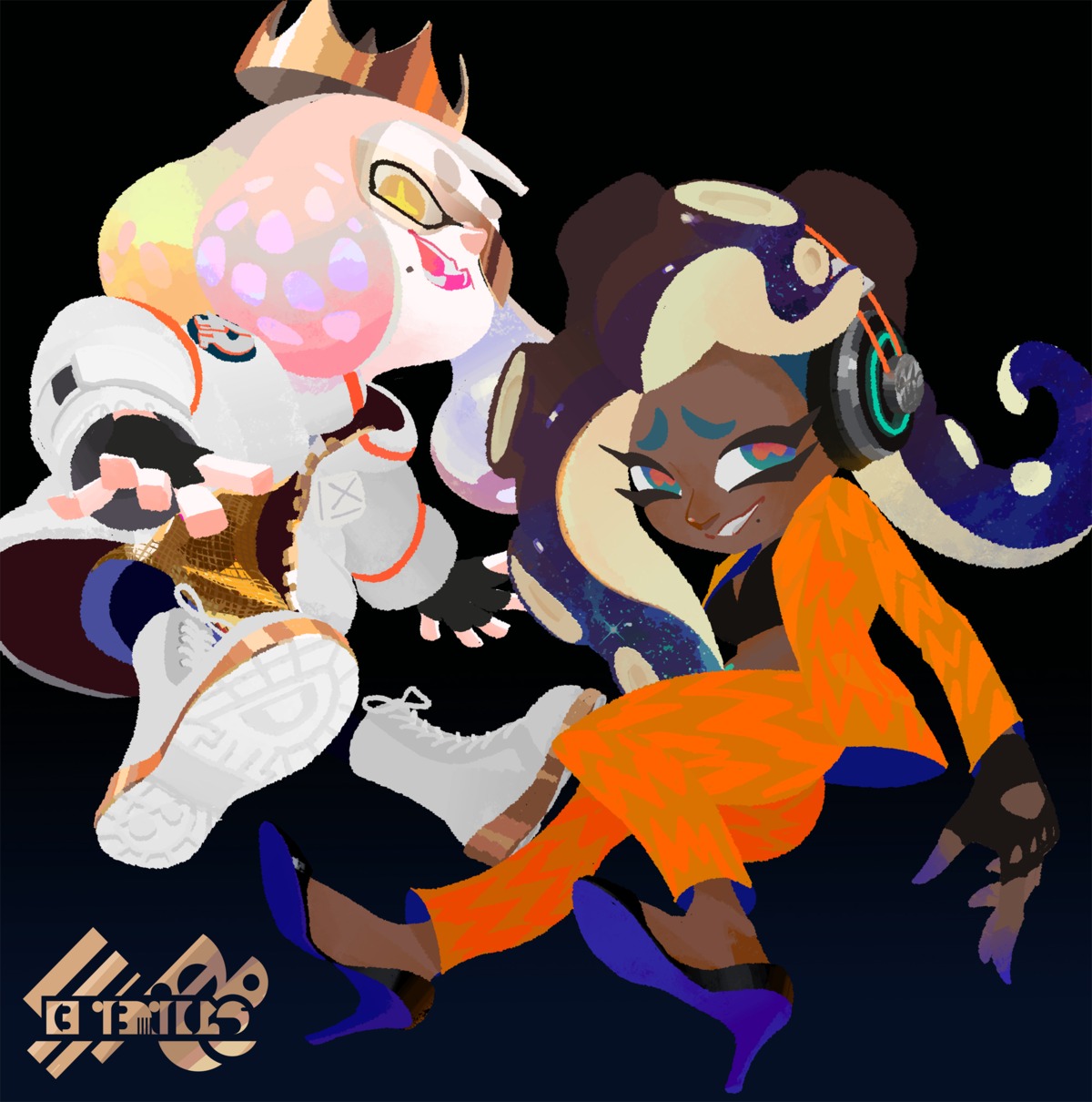 bra dress headphones heels iida_(splatoon) marina_(splatoon) megane nintendo open_shirt pearl_(splatoon) splatoon tagme