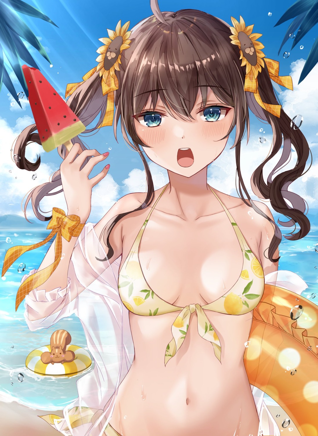 bikini hololive kebaboishii natsuiro_matsuri open_shirt see_through swimsuits