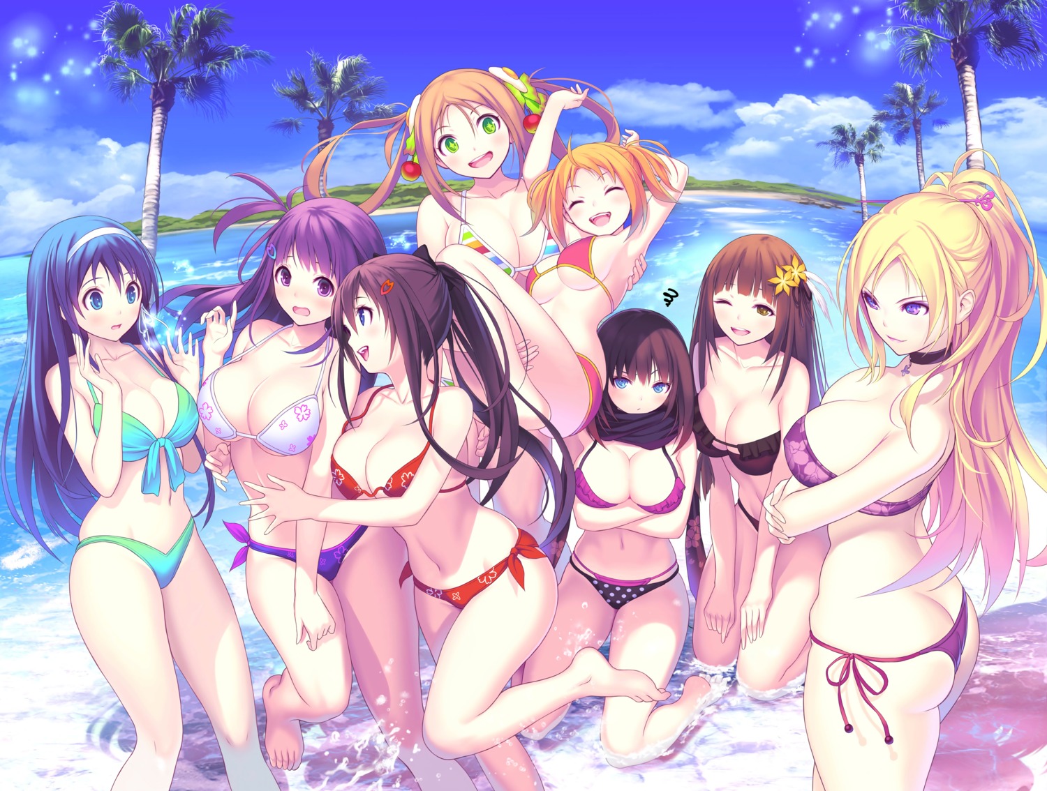 ass bikini breast_hold cleavage echigoya inagawa_mana kagurazaka_ranka kagurazaka_rinka kuzuryu_momo mana_kakkowarai manpukumaru swimsuits tsukikage_koharu underboob valkyrie_drive valkyrie_drive_bhikkhuni viola_(valkyrie_drive_bhikkhuni) wet