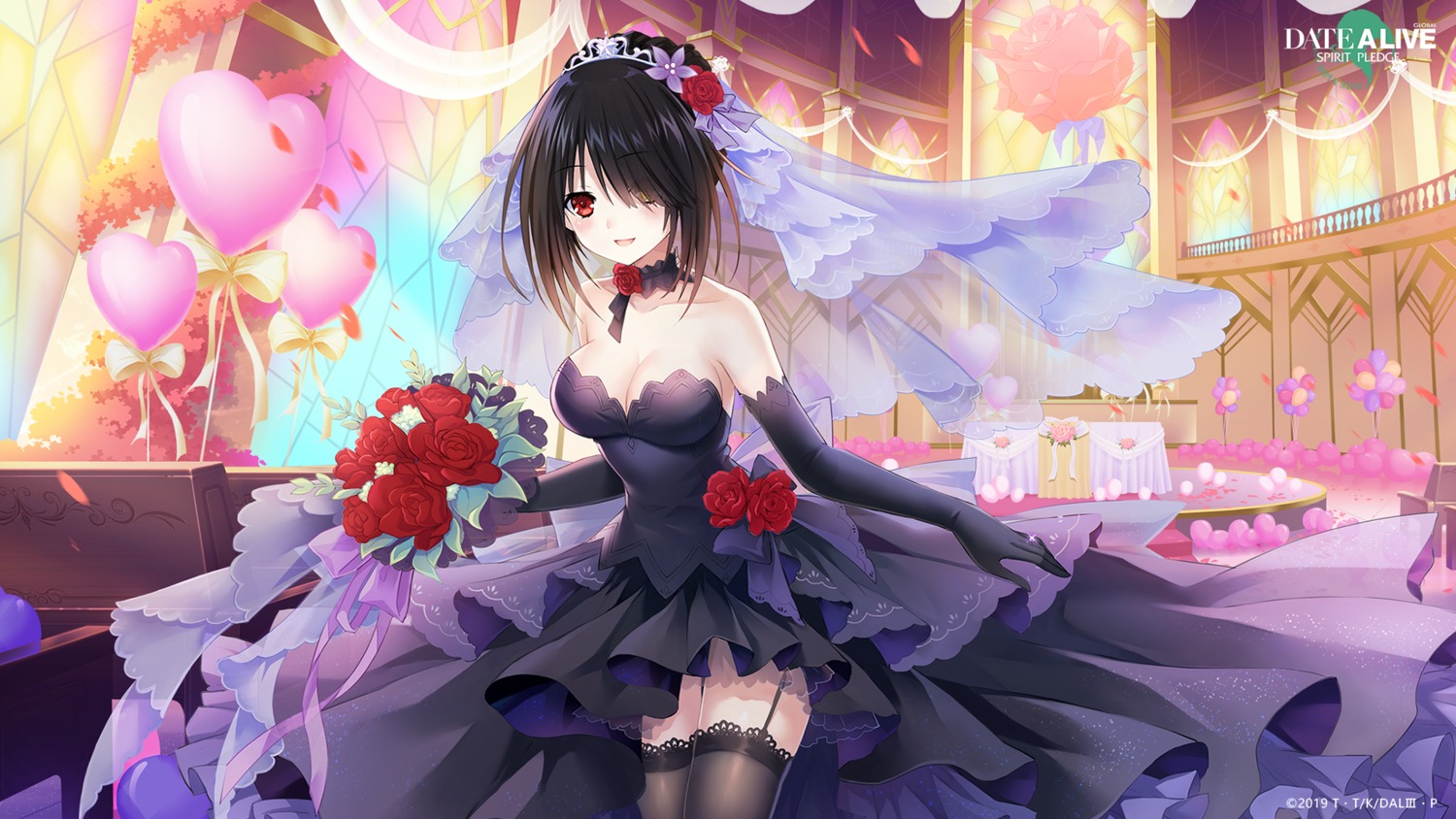 date_a_live dress heterochromia no_bra stockings thighhighs tokisaki_kurumi wallpaper wedding_dress