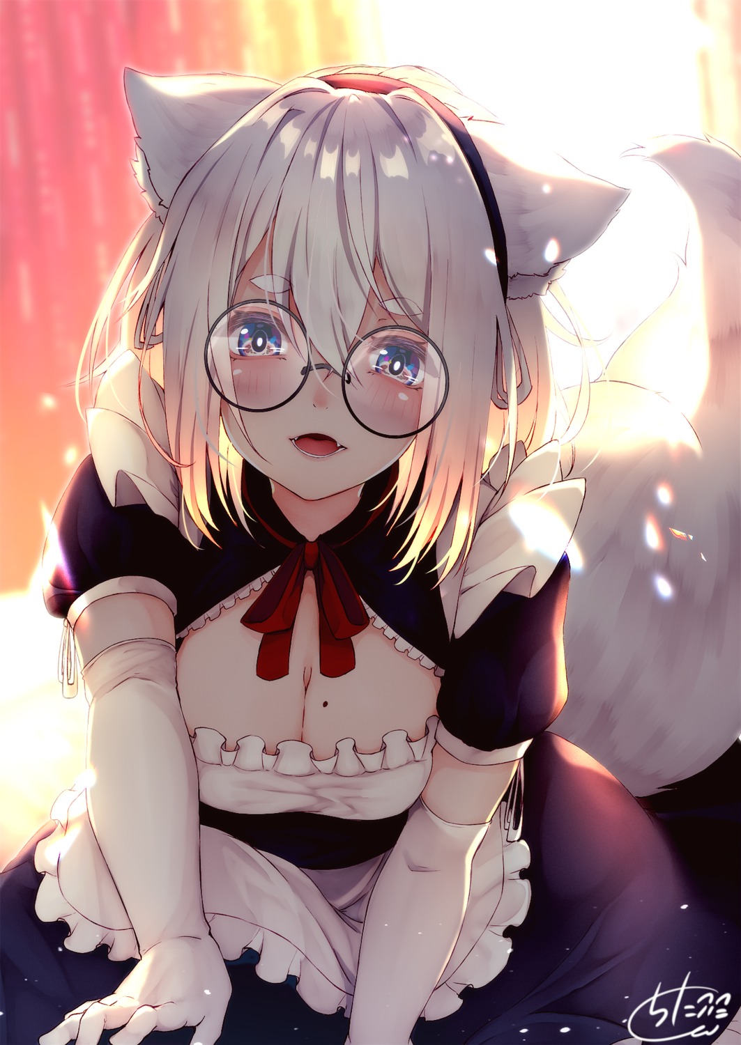 animal_ears chita_(ketchup) cleavage maid megane tail