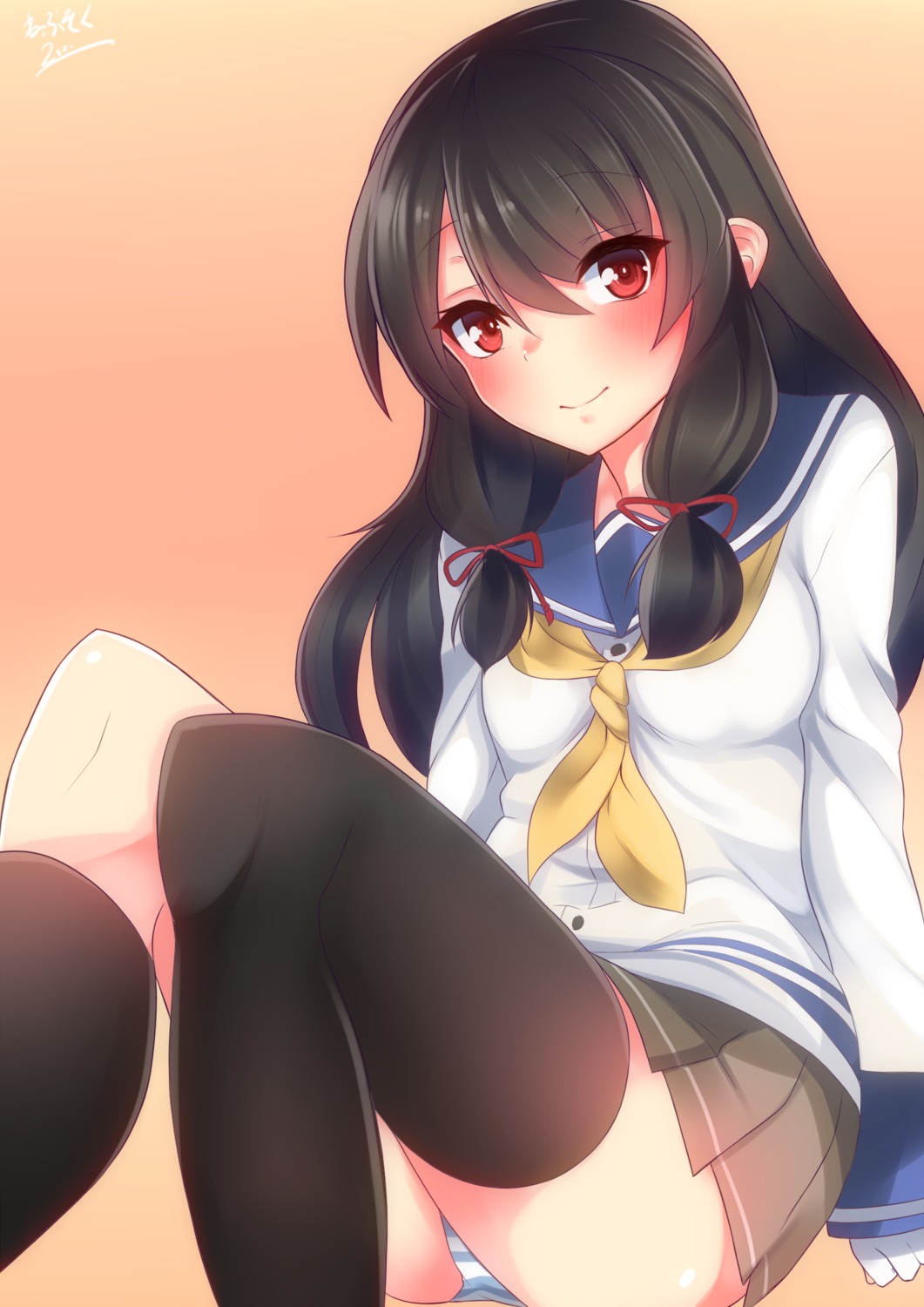 isokaze_(kancolle) kantai_collection nebusoku pantsu seifuku shimapan thighhighs