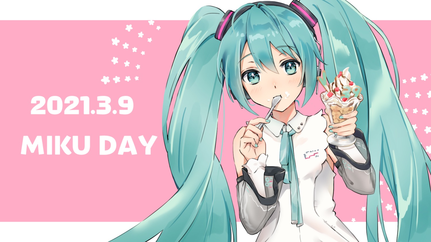 cream hatsune_miku headphones raku_iruka vocaloid wallpaper